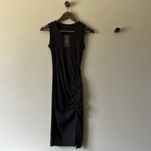 NWT 21 SAINTS CASUAL MIDI DRESS W/SIDE SLIT & ADJUSTABLE RUCHING SIZE XS BLACK